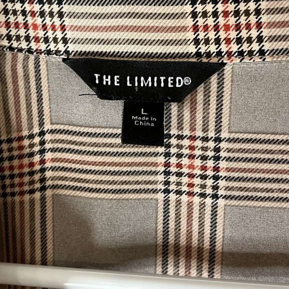 The Limited Polyester Long Sleeve Button Up Women's Plaid Tan Blouse Size L - Picture 5 of 10